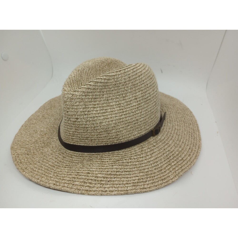 Sun N Sand Beige & Brown Straw Fedora Womens Sun Hat One Size Fits Most